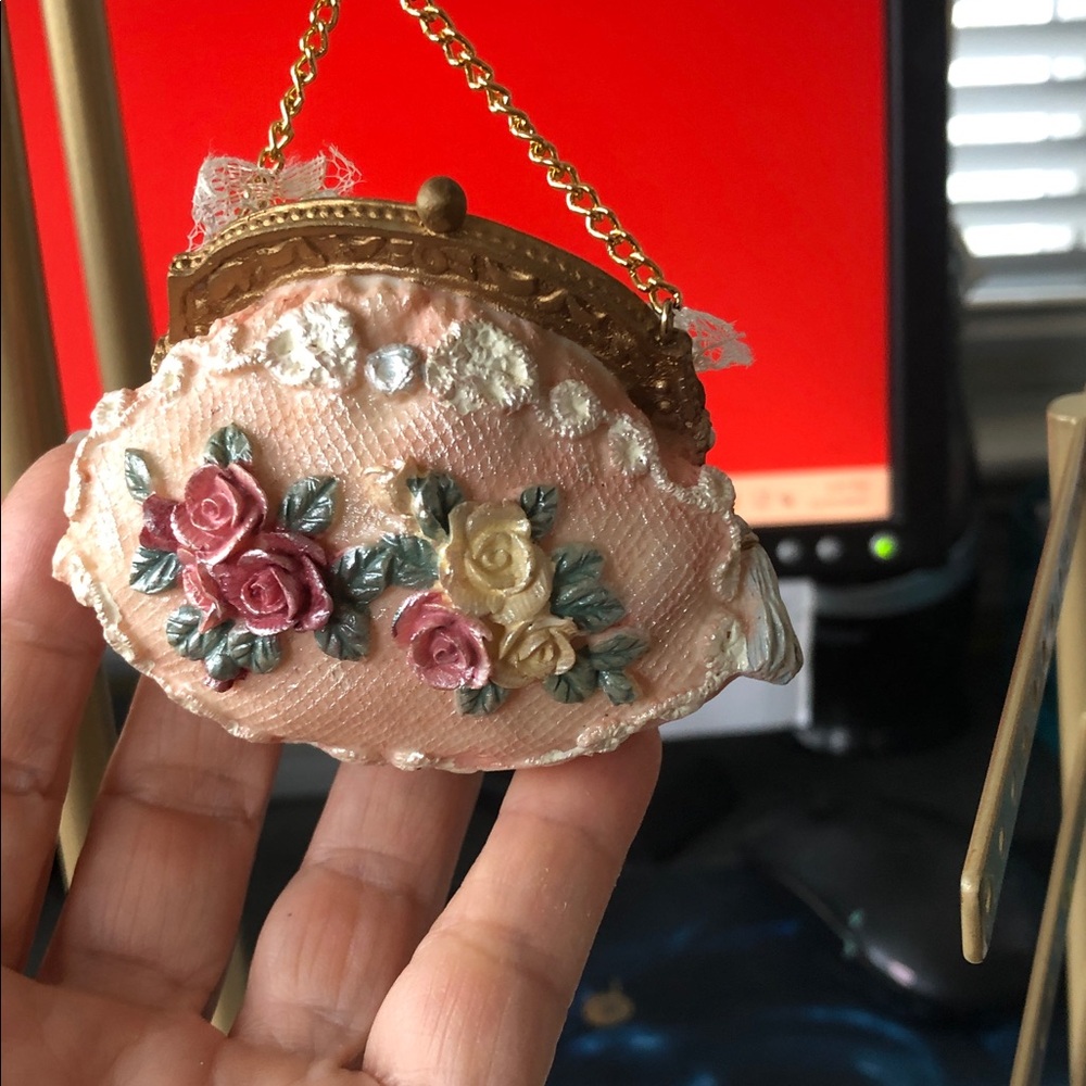 Victorian Floral Embellished Pink mini purse for decor